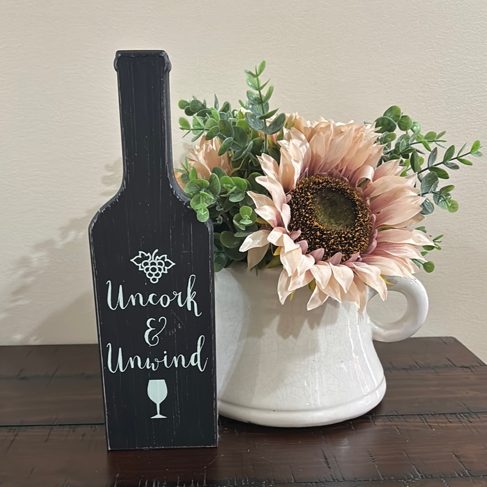 Black Wine Bottle Sign - Uncork & Unwind